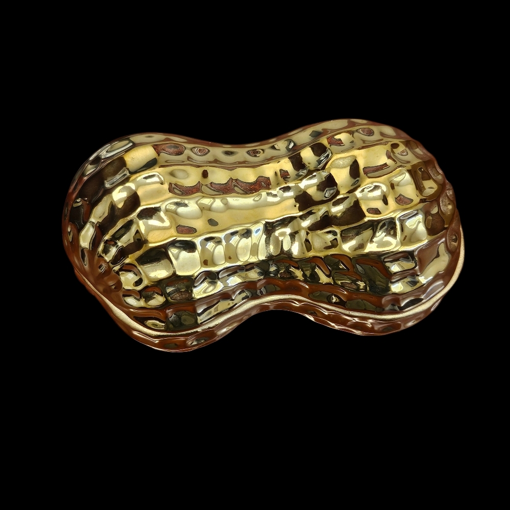 Pottery Barn Gold Lidded Ceramic Peanut Box 4.5ʺL × 2.5ʺW × 2.5ʺH